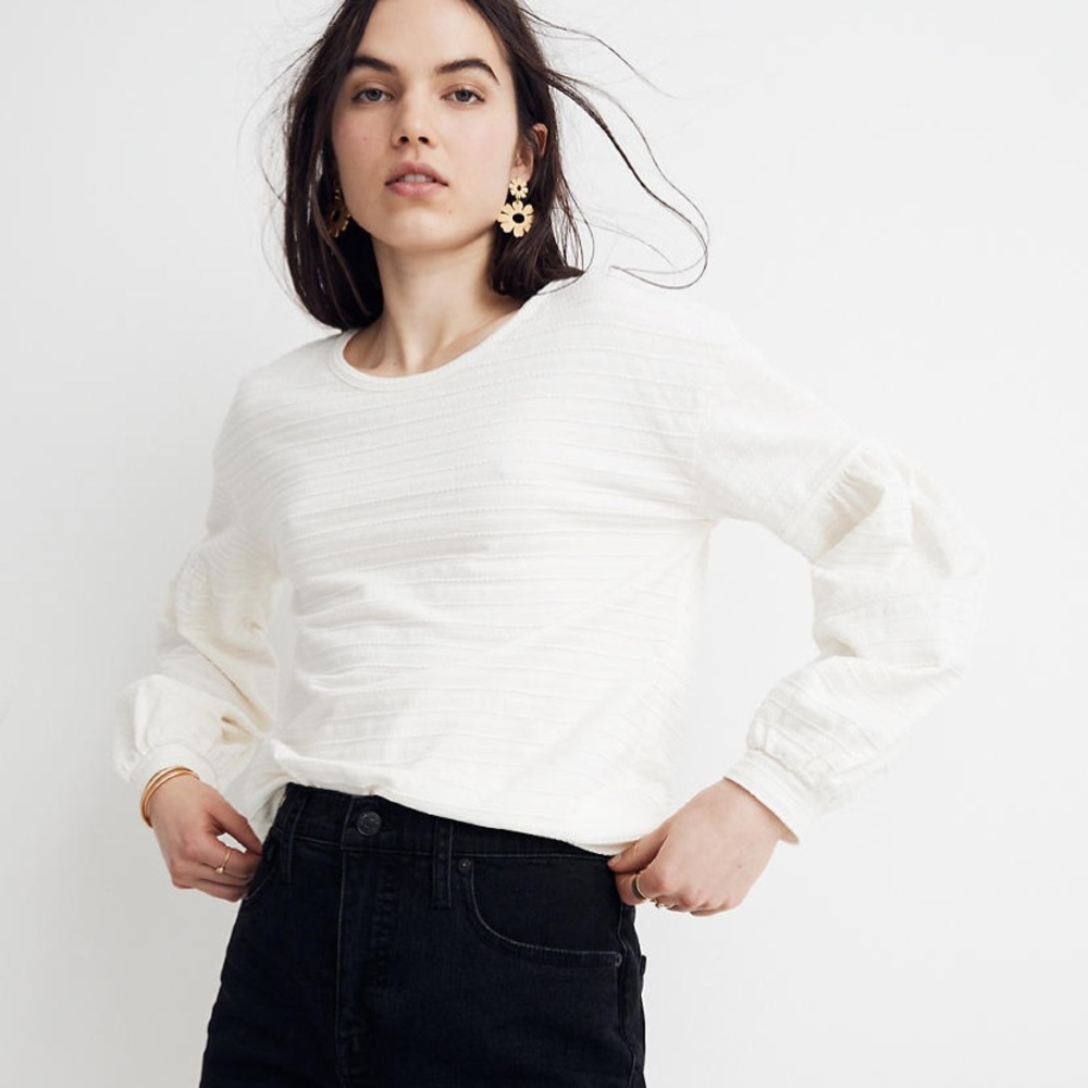 Texture & Thread Bubble-Sleeve Top